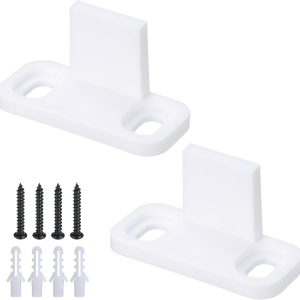 Pack of 2 Universal Sliding Barn Door Fittings, Flat Rail Guide with Swing Plug, White, Suitable for Bypass Cabinet Doors Without Slots