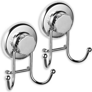 Suction Cup Hooks for Towel, Bathrobe, and Loofah – Stainless Steel Towel Hanger for Bathroom & Kitchen (2 Pack)