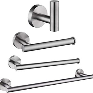 Bathroom Hardware Set 4-Piece – 60cm Towel Bar, Toilet Paper Holder, Towel Hook, Hand Towel Holder, Wall Mount, Brushed Silver